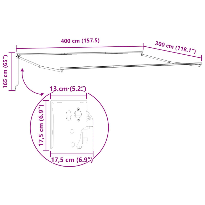 Elektryczna Rozkładana Markiza Zielony i Biały 400 × 350 cm