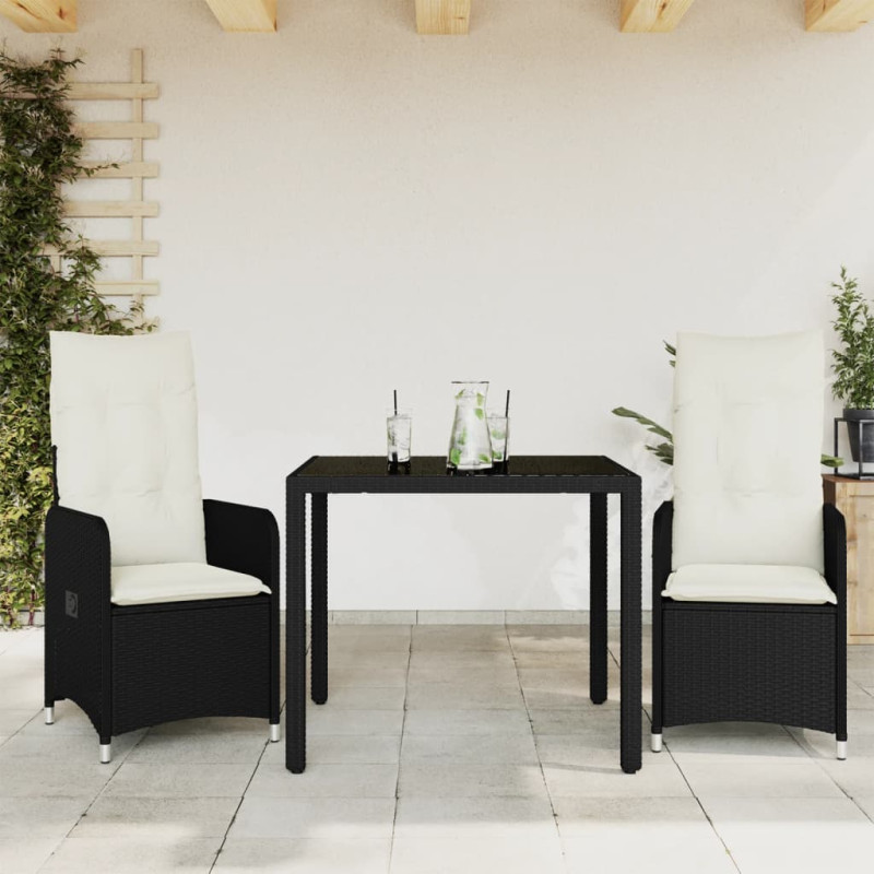 3-cz. zestaw ogrodowych mebli bistro z poduszkami, czarny