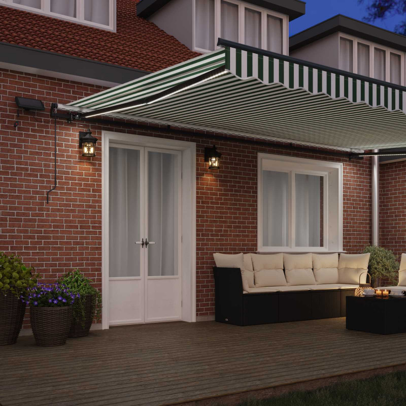Markiza zwijana Ze LED Lights Zielono-biały 500 ×350 cm tkanina