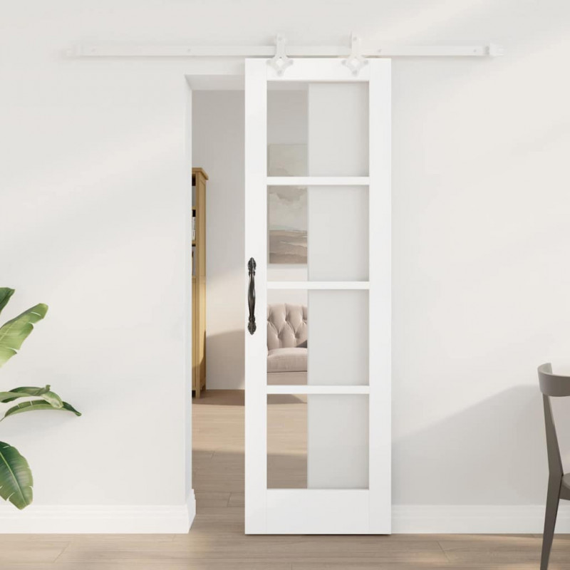 Drzwi przesuwne Biały 61 x 198,5 cm Lite drewno sosnowe i szkło