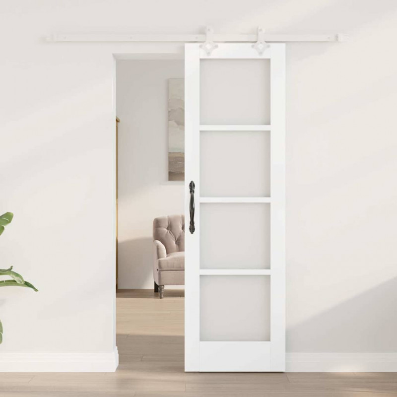 Drzwi przesuwne Biały 61 x 198,5 cm Lite drewno sosnowe i szkło