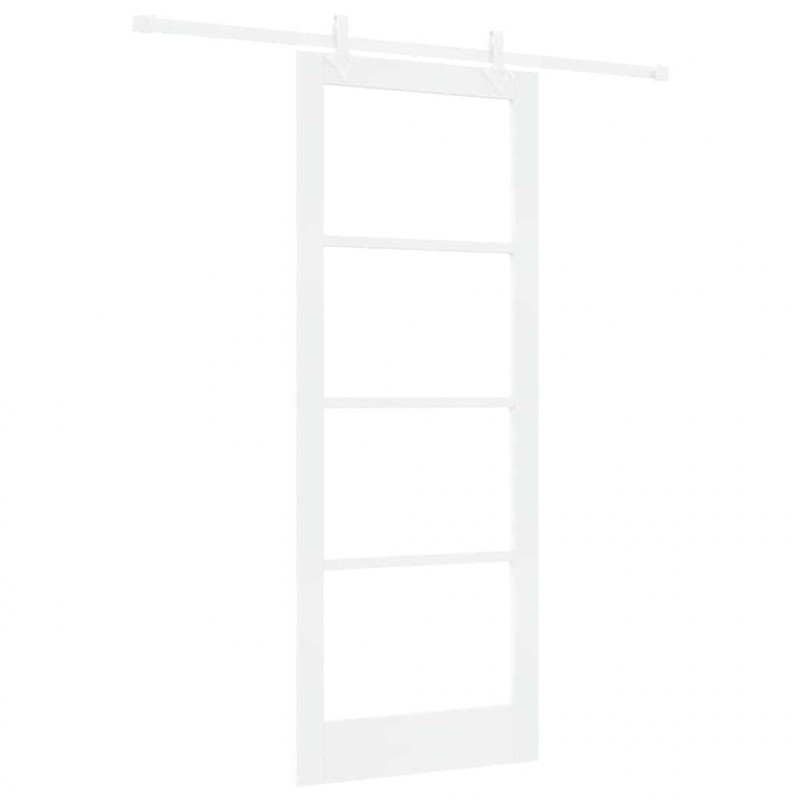 Drzwi przesuwne Biały 83 x 211 cm Lite drewno sosnowe i szkło
