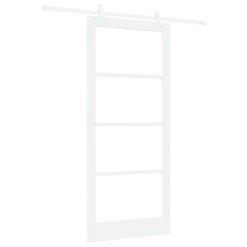 Drzwi przesuwne Biały 93 x 211 cm Lite drewno sosnowe i szkło