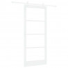 Drzwi przesuwne Biały 93 x 211 cm Lite drewno sosnowe i szkło