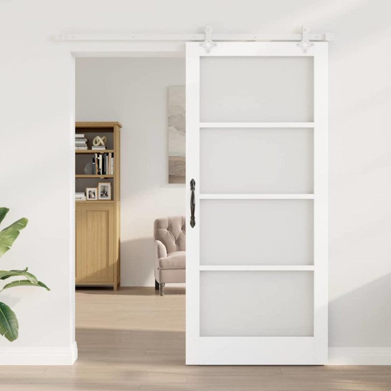 Drzwi przesuwne Biały 93 x 211 cm Lite drewno sosnowe i szkło