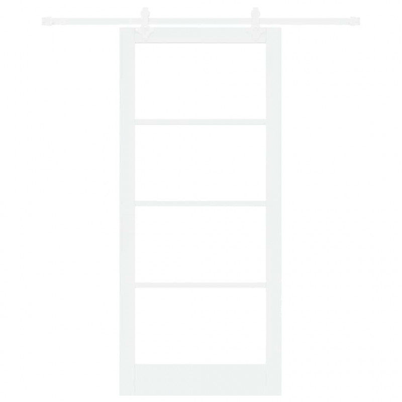 Drzwi przesuwne Biały 93 x 211 cm Lite drewno sosnowe i szkło