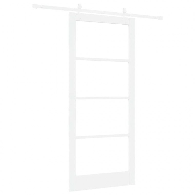 Drzwi przesuwne Biały 93 x 211 cm Lite drewno sosnowe i szkło