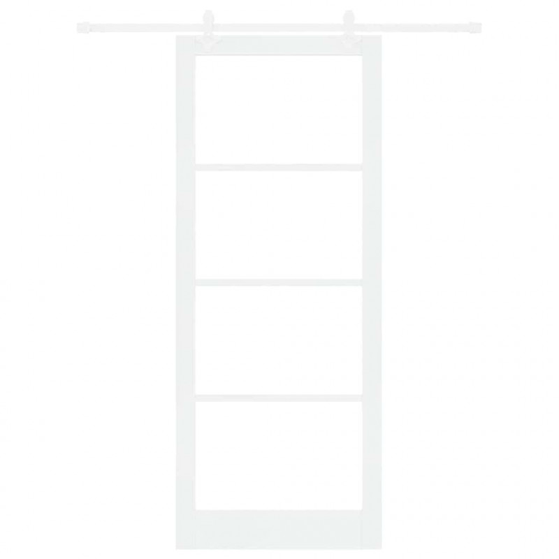Drzwi przesuwne Biały 93 x 232 cm Lite drewno sosnowe i szkło