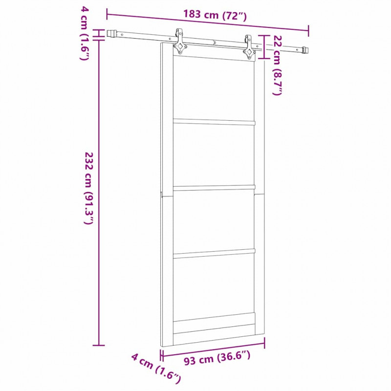 Drzwi przesuwne Biały 93 x 232 cm Lite drewno sosnowe i szkło