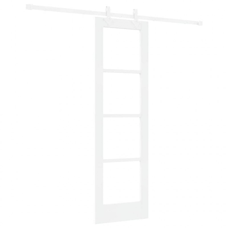 Drzwi przesuwne Biały 61 x 198,5 cm Lite drewno sosnowe i szkło