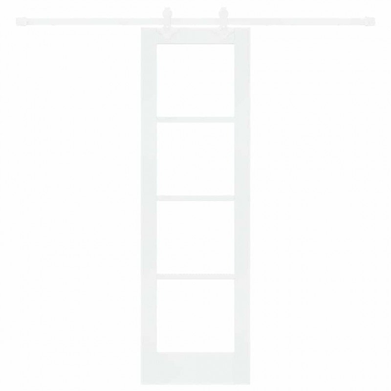 Drzwi przesuwne Biały 61 x 198,5 cm Lite drewno sosnowe i szkło