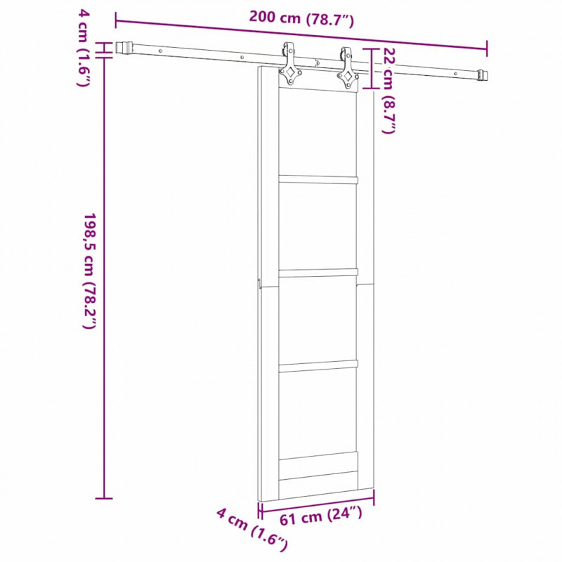 Drzwi przesuwne Biały 61 x 198,5 cm Lite drewno sosnowe i szkło