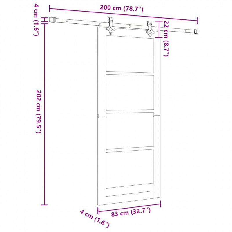 Drzwi przesuwne Biały 83 x 202 cm Lite drewno sosnowe i szkło