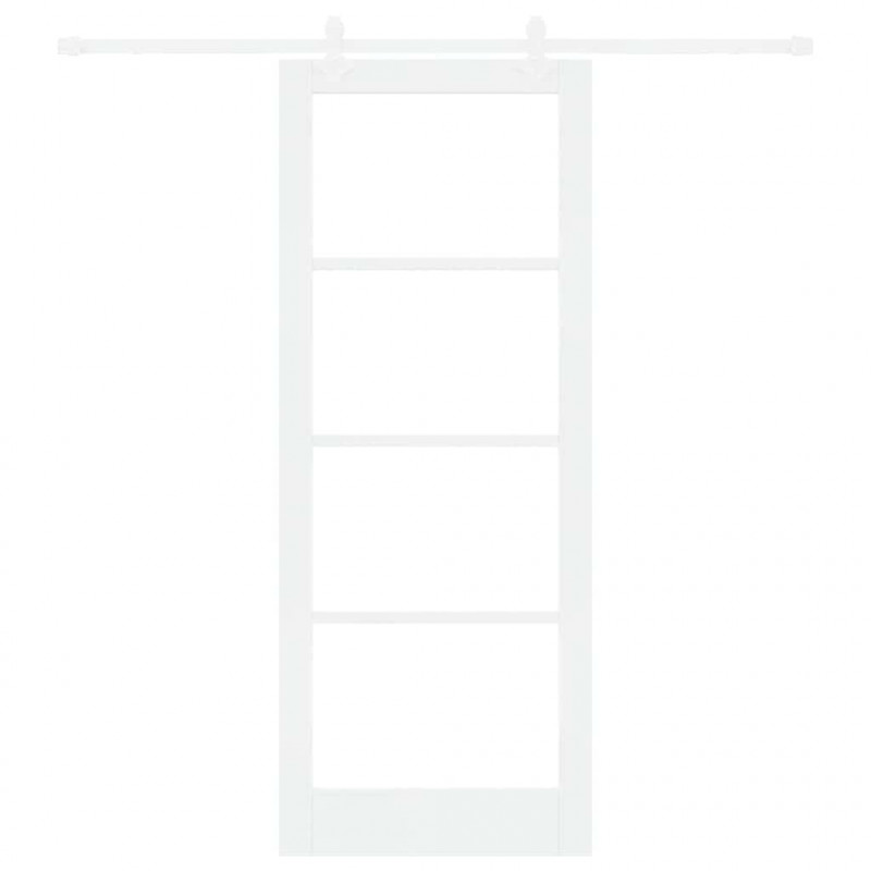 Drzwi przesuwne Biały 83 x 211 cm Lite drewno sosnowe i szkło