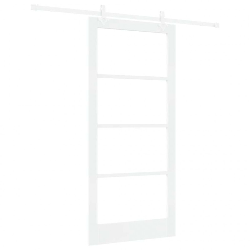 Drzwi przesuwne Biały 93 x 202 cm Lite drewno sosnowe i szkło
