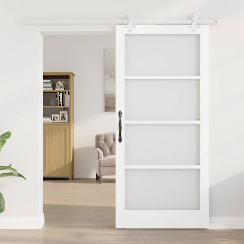 Drzwi przesuwne Biały 93 x 202 cm Lite drewno sosnowe i szkło