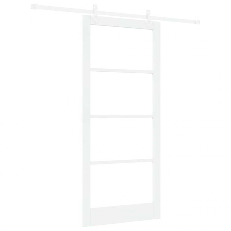 Drzwi przesuwne Biały 93 x 211 cm Lite drewno sosnowe i szkło