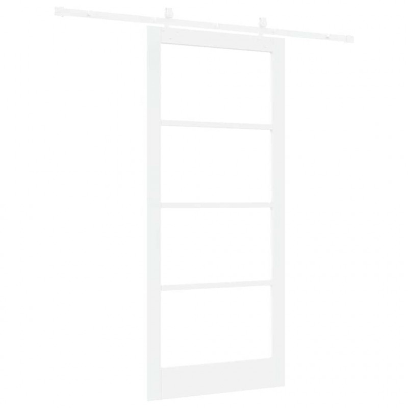 Drzwi przesuwne Biały 93 x 211 cm Lite drewno sosnowe i szkło