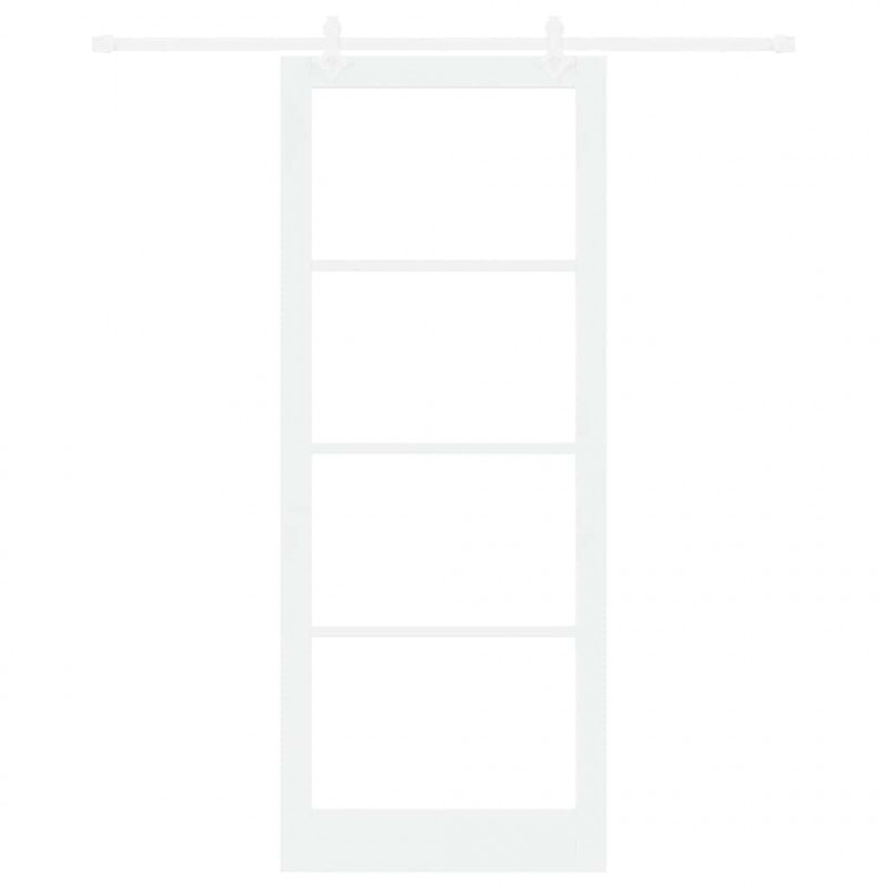 Drzwi przesuwne Biały 93 x 232 cm Lite drewno sosnowe i szkło