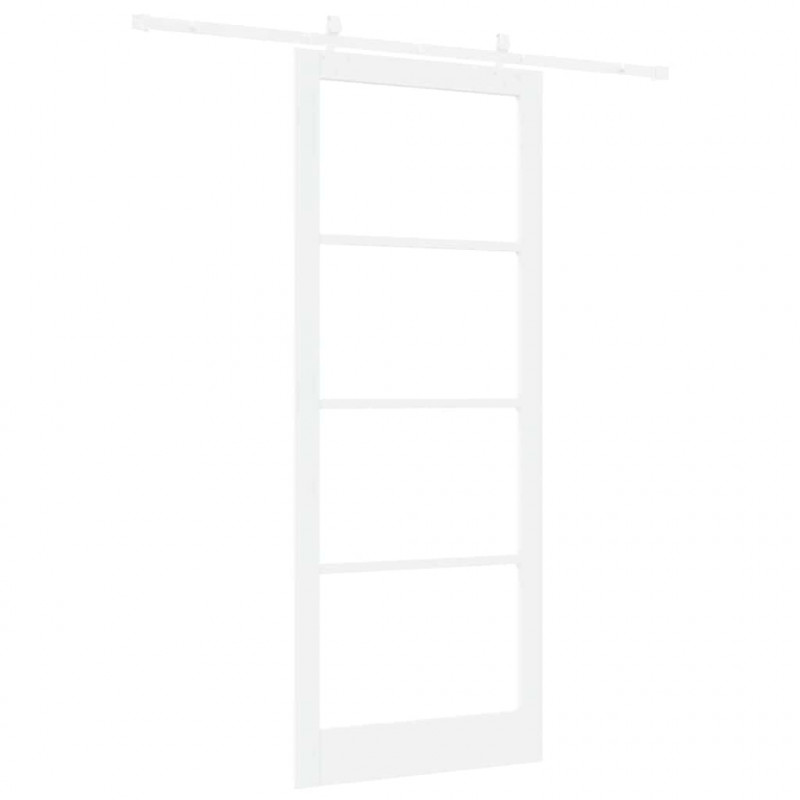 Drzwi przesuwne Biały 93 x 232 cm Lite drewno sosnowe i szkło