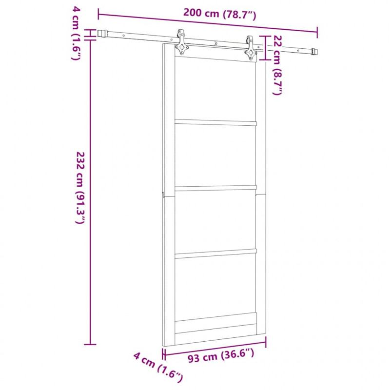 Drzwi przesuwne Biały 93 x 232 cm Lite drewno sosnowe i szkło