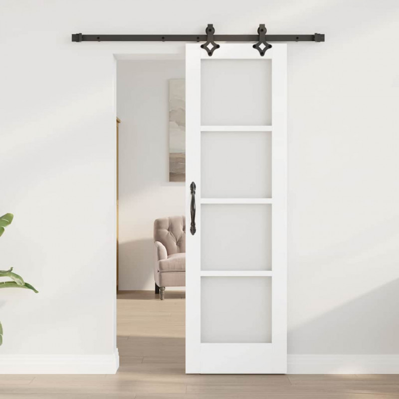 Drzwi przesuwne Biały 61 x 198,5 cm Lite drewno sosnowe i szkło