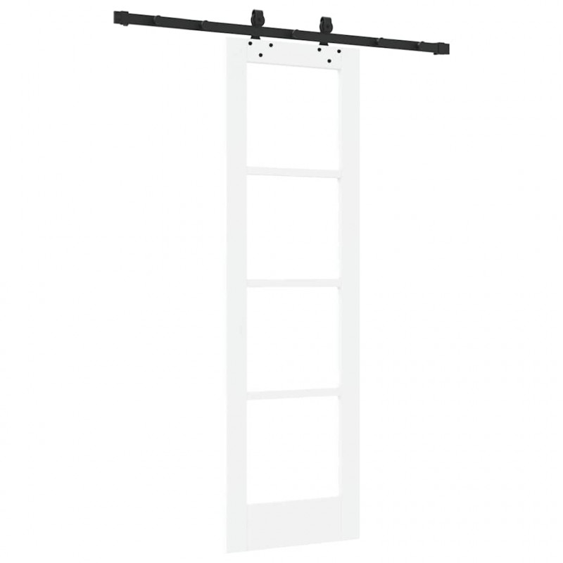 Drzwi przesuwne Biały 61 x 198,5 cm Lite drewno sosnowe i szkło