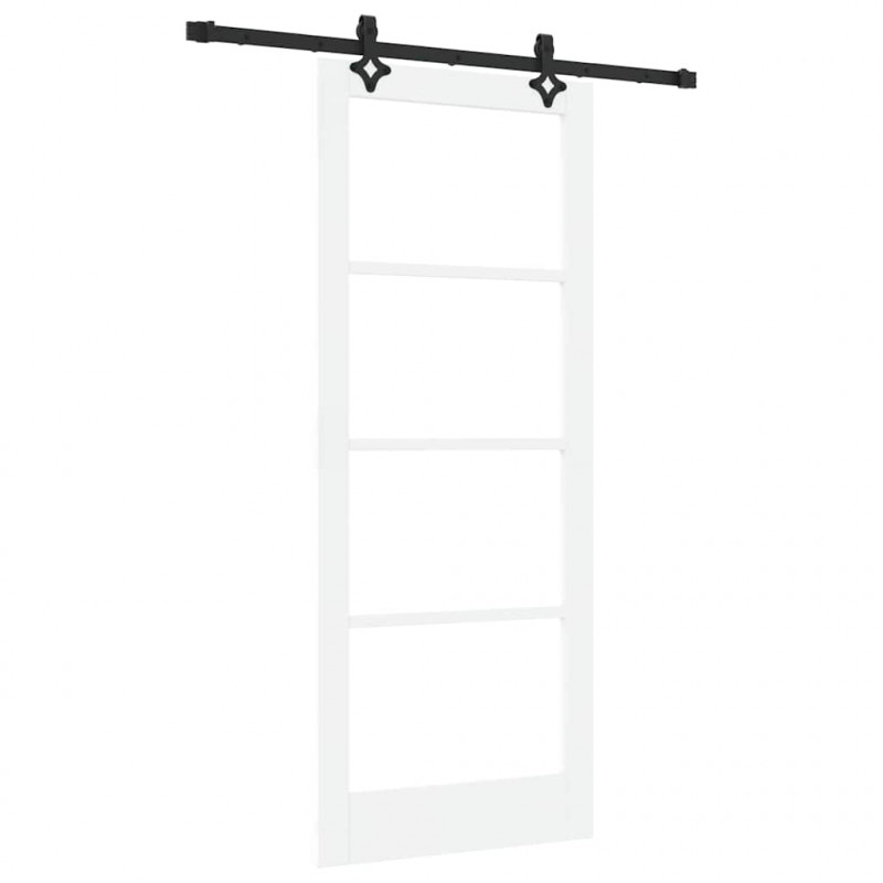 Drzwi przesuwne Biały 83 x 202 cm Lite drewno sosnowe i szkło