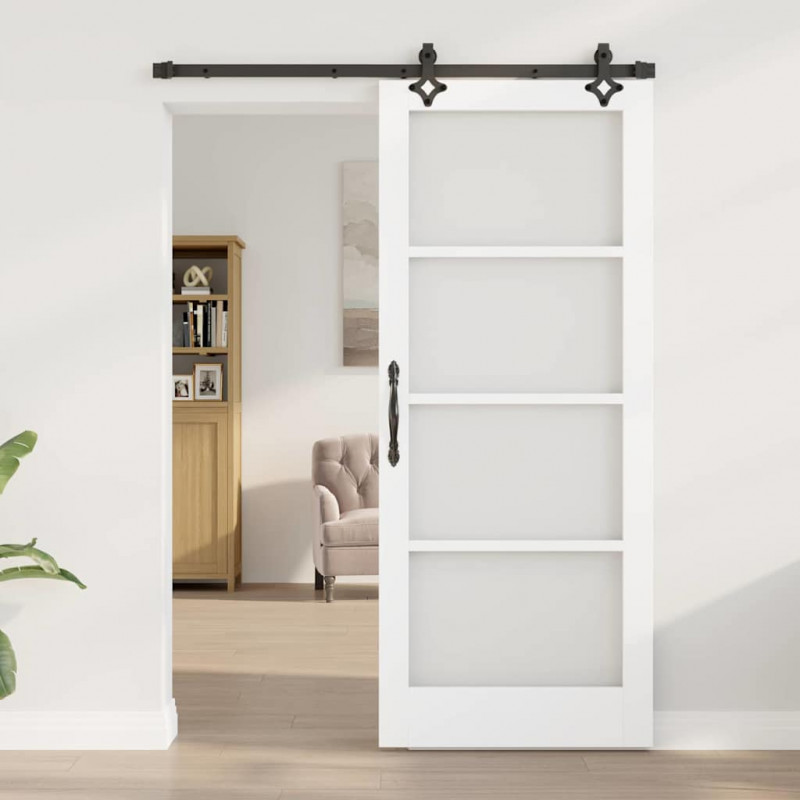 Drzwi przesuwne Biały 83 x 202 cm Lite drewno sosnowe i szkło