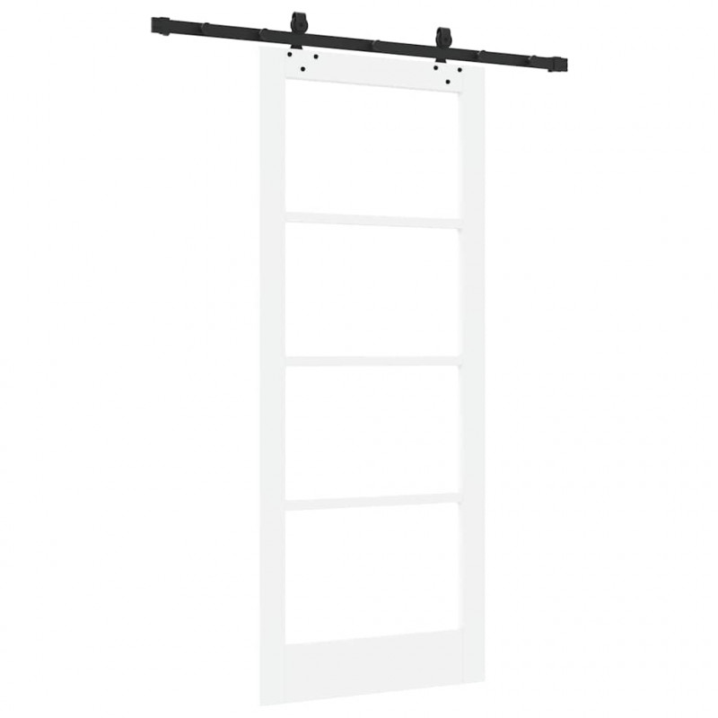 Drzwi przesuwne Biały 83 x 202 cm Lite drewno sosnowe i szkło