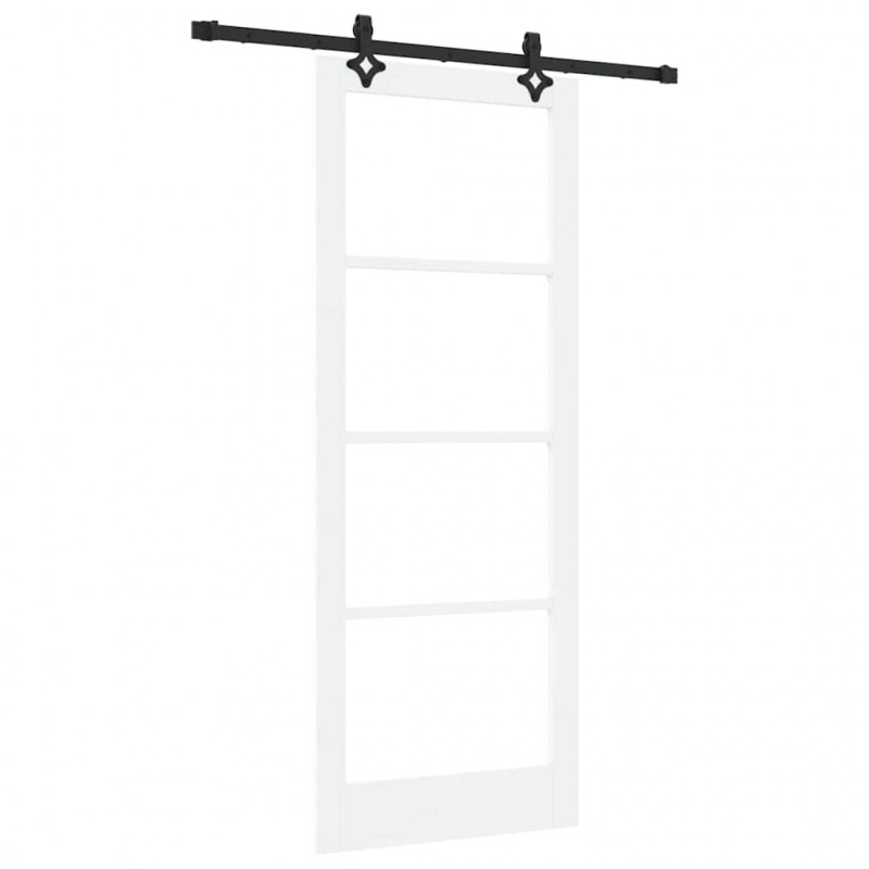 Drzwi przesuwne Biały 83 x 211 cm Lite drewno sosnowe i szkło