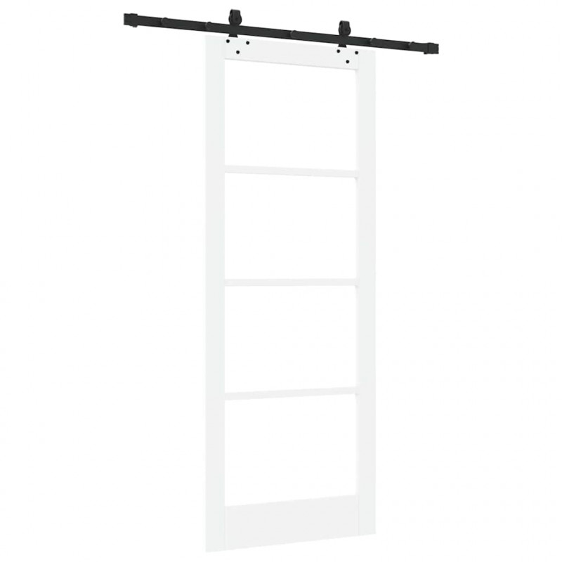 Drzwi przesuwne Biały 83 x 211 cm Lite drewno sosnowe i szkło