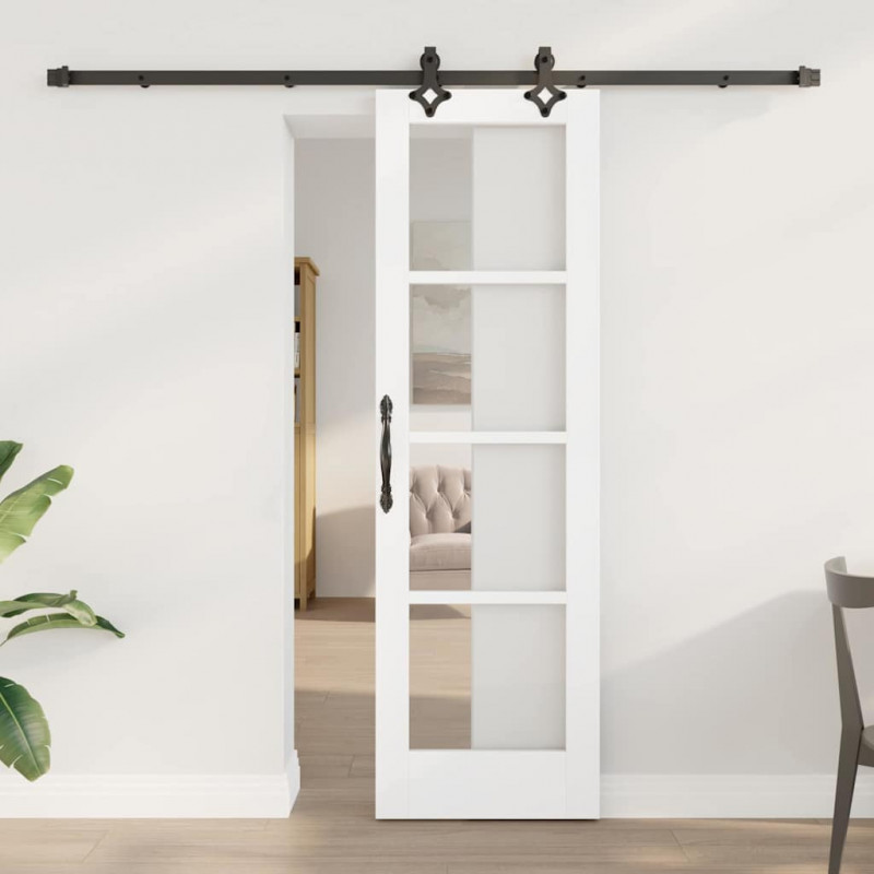Drzwi przesuwne Biały 61 x 198,5 cm Lite drewno sosnowe i szkło