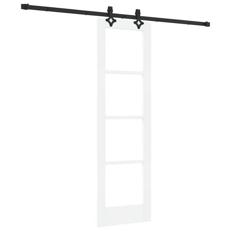 Drzwi przesuwne Biały 61 x 198,5 cm Lite drewno sosnowe i szkło
