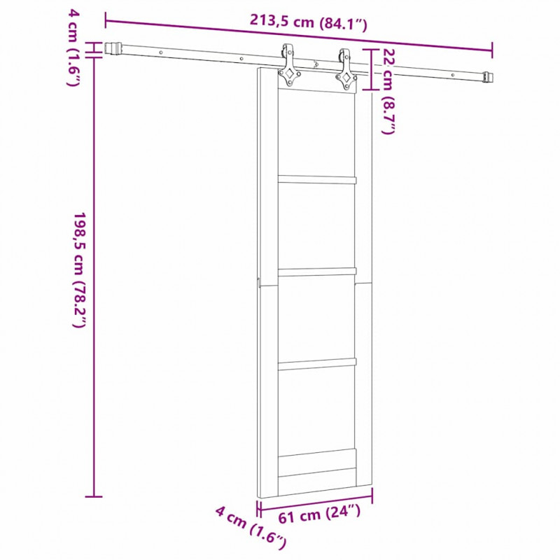 Drzwi przesuwne Biały 61 x 198,5 cm Lite drewno sosnowe i szkło