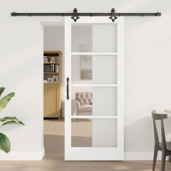 Drzwi przesuwne Biały 83 x 202 cm Lite drewno sosnowe i szkło