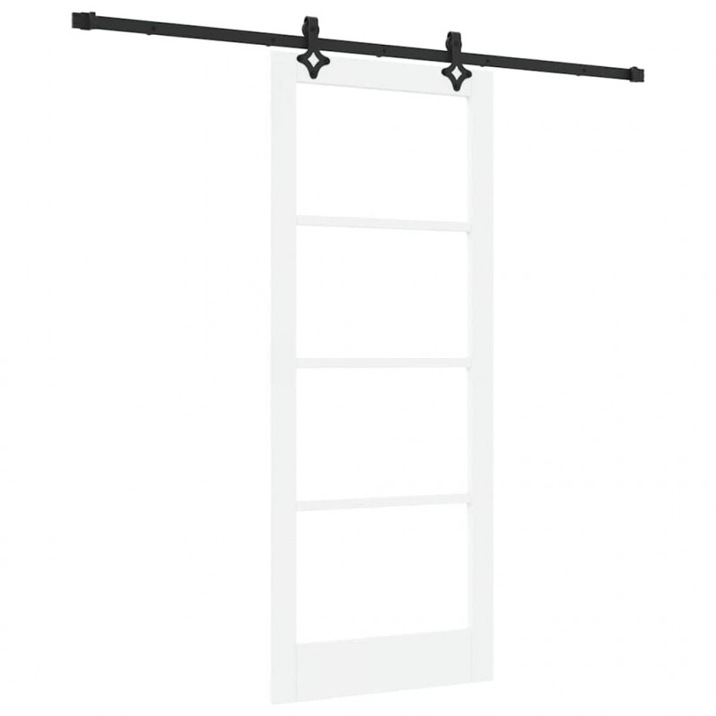 Drzwi przesuwne Biały 83 x 202 cm Lite drewno sosnowe i szkło