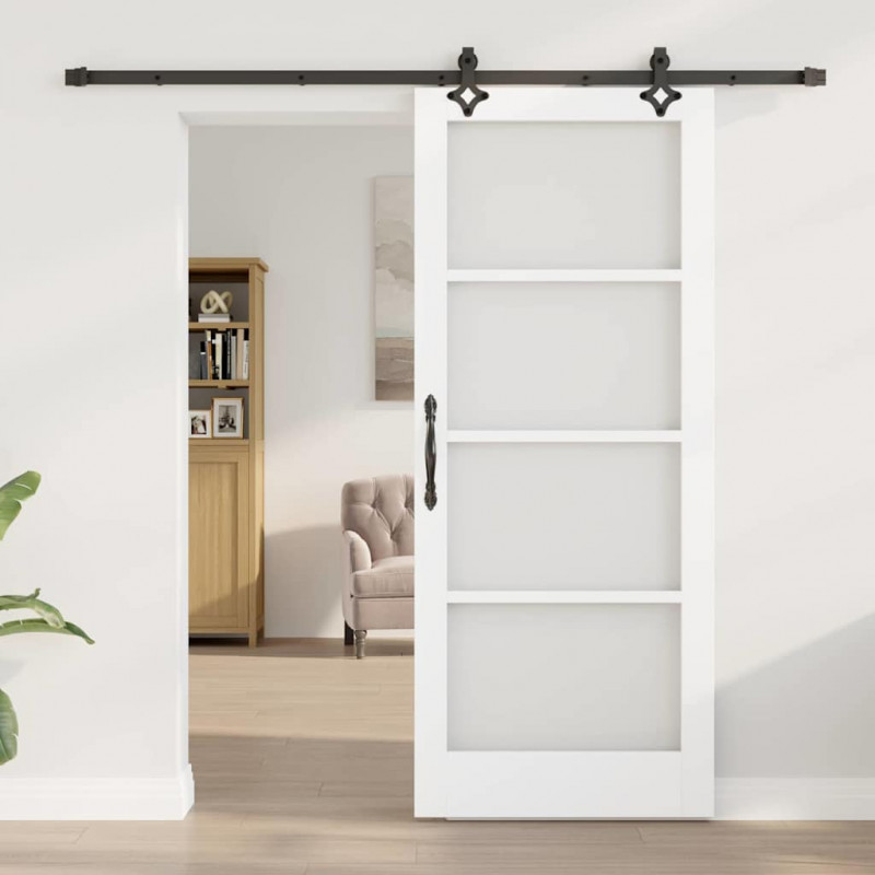 Drzwi przesuwne Biały 83 x 202 cm Lite drewno sosnowe i szkło