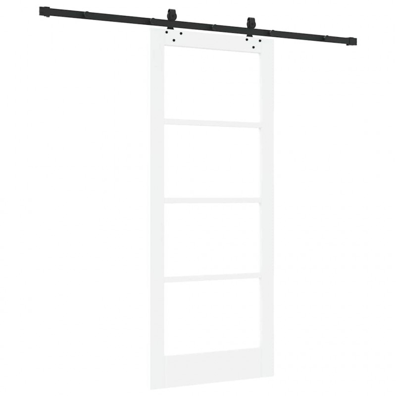 Drzwi przesuwne Biały 83 x 202 cm Lite drewno sosnowe i szkło