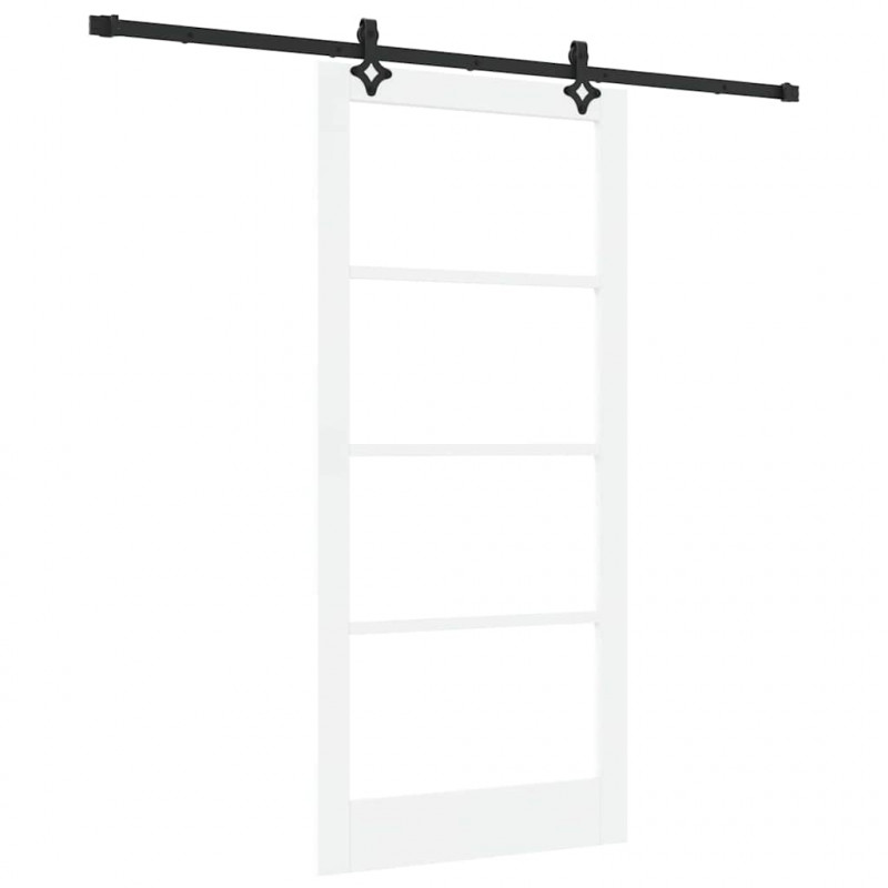 Drzwi przesuwne Biały 93 x 202 cm Lite drewno sosnowe i szkło