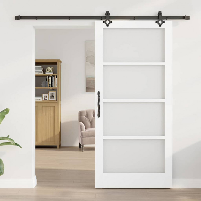 Drzwi przesuwne Biały 93 x 202 cm Lite drewno sosnowe i szkło