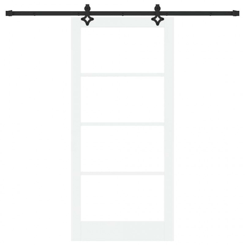 Drzwi przesuwne Biały 93 x 202 cm Lite drewno sosnowe i szkło