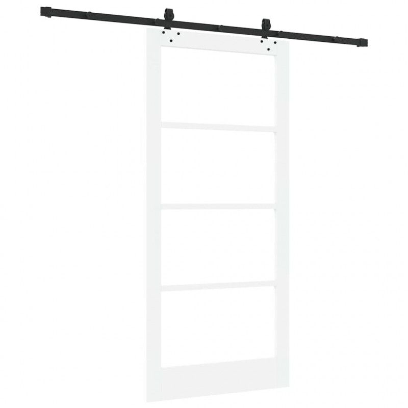 Drzwi przesuwne Biały 93 x 202 cm Lite drewno sosnowe i szkło