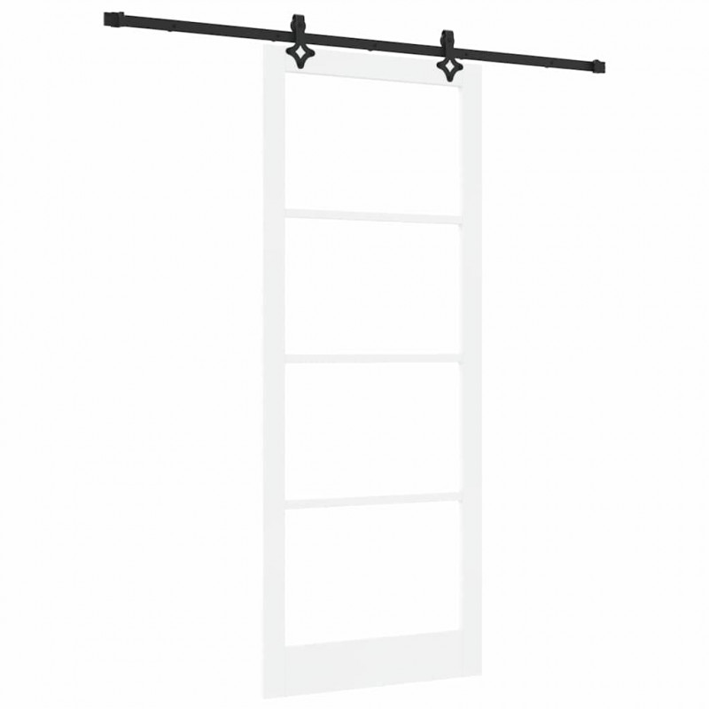 Drzwi przesuwne Biały 93 x 232 cm Lite drewno sosnowe i szkło