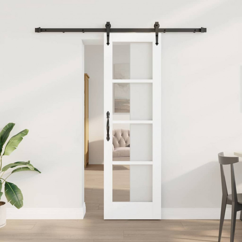 Drzwi przesuwne Biały 61 x 198,5 cm Lite drewno sosnowe i szkło