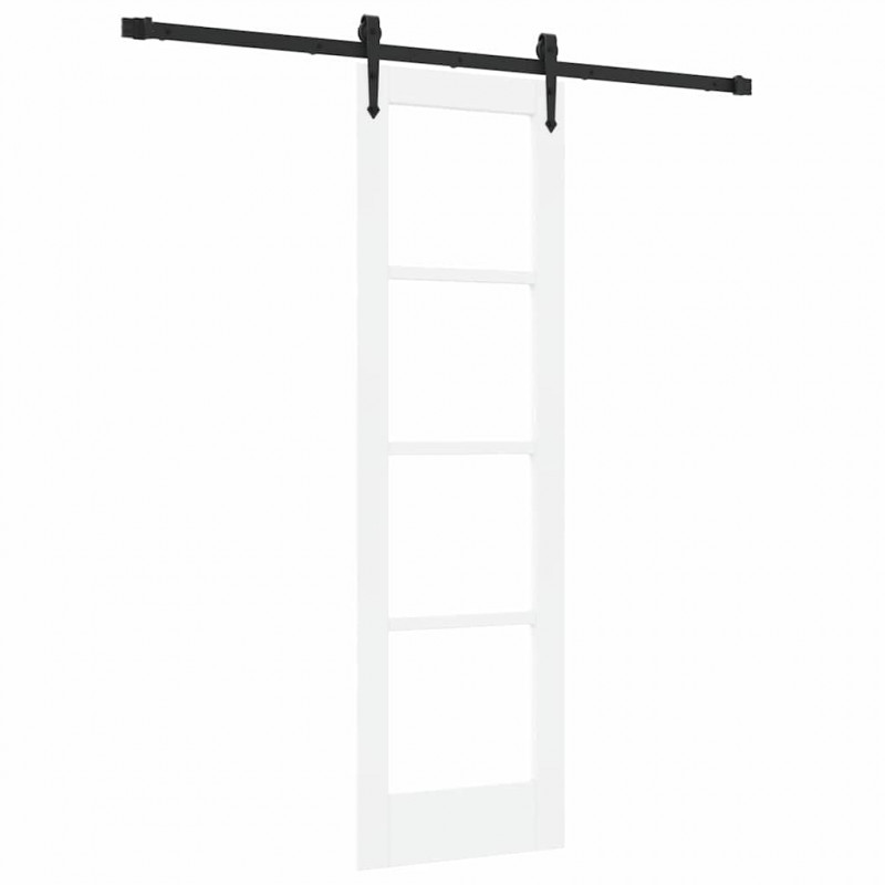 Drzwi przesuwne Biały 61 x 198,5 cm Lite drewno sosnowe i szkło