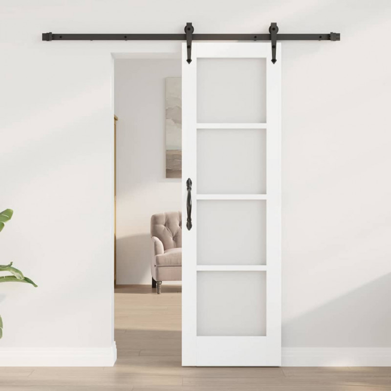 Drzwi przesuwne Biały 61 x 198,5 cm Lite drewno sosnowe i szkło