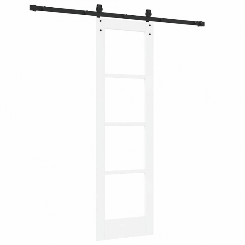 Drzwi przesuwne Biały 61 x 198,5 cm Lite drewno sosnowe i szkło