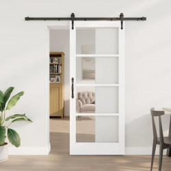 Drzwi przesuwne Biały 83 x 202 cm Lite drewno sosnowe i szkło