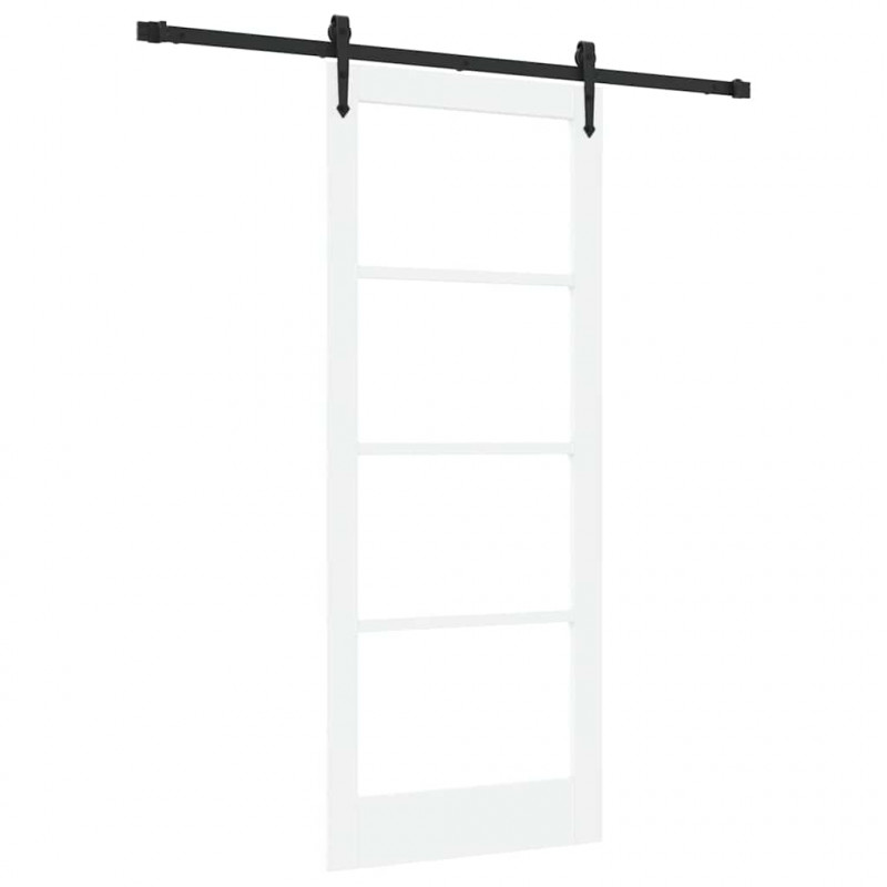 Drzwi przesuwne Biały 83 x 202 cm Lite drewno sosnowe i szkło